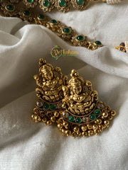 Gold look alike kemp Lakshmi Neckpiece - White-Green -G327
