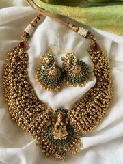 Short Lakshmi Golden Beads Neckpiece - Green-G317