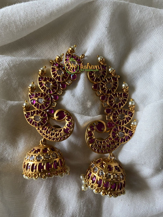 Precious Kemp Peacock style Jhumkas - Red-G356