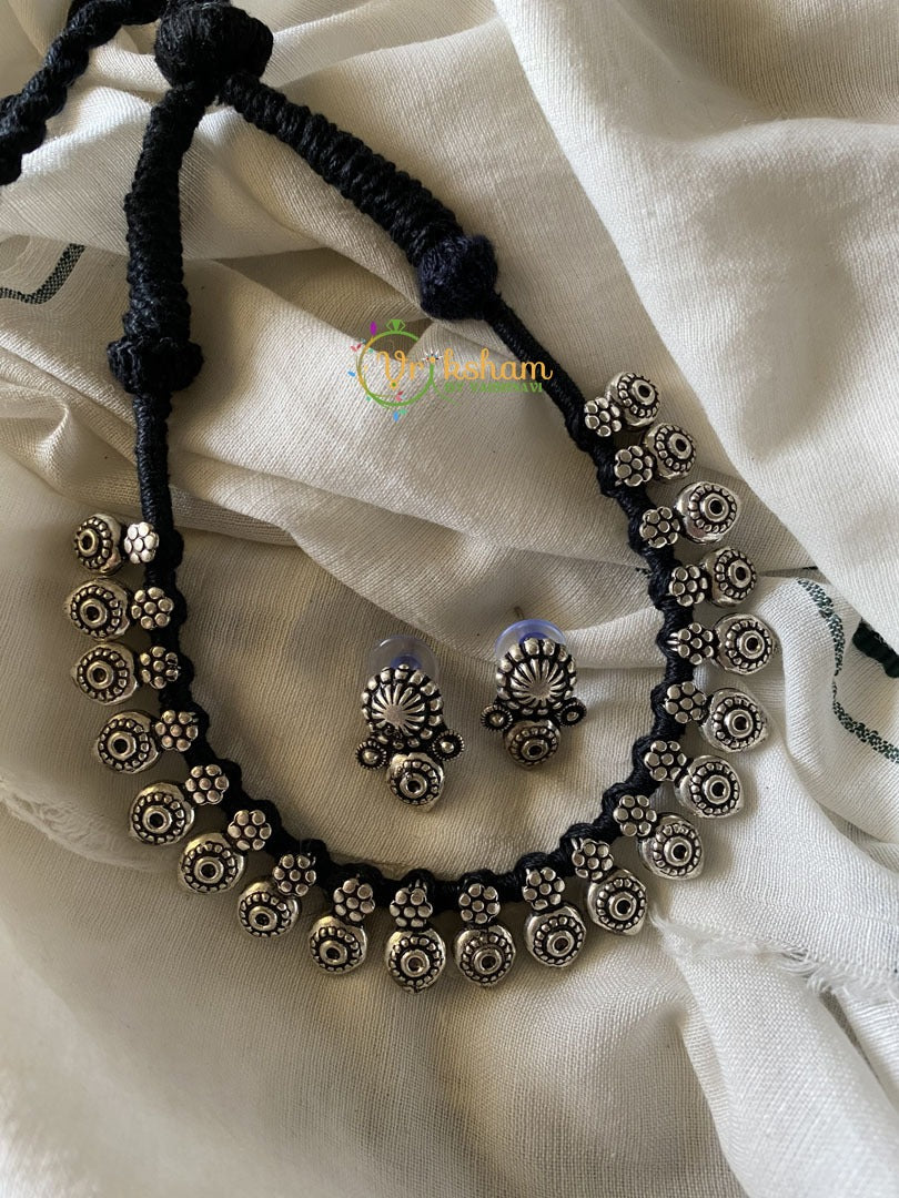 Kolhapuri Silver Neckpiece - Black Thread - S103