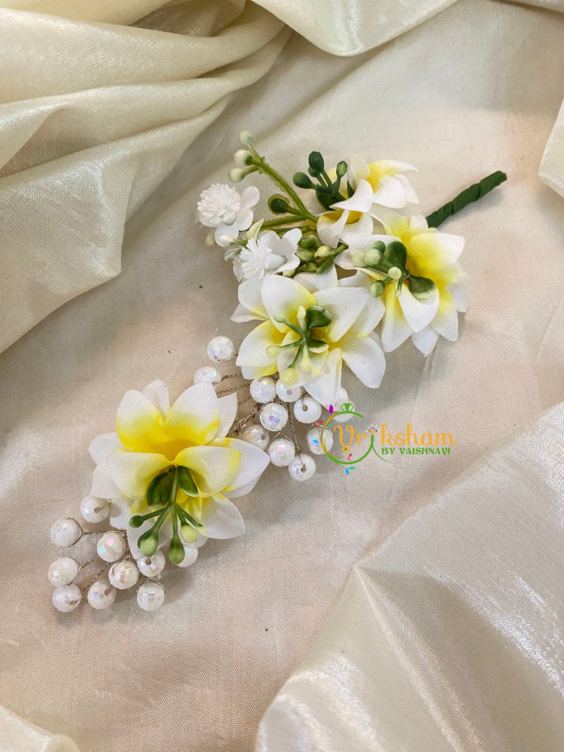 White Yellow Veni with Beads- Hair Accessory-H354