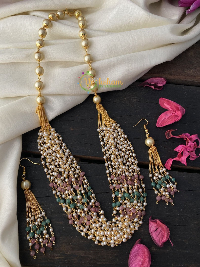 Layered  Pearl and White and Pastel beads Malai -14 layers-G2466