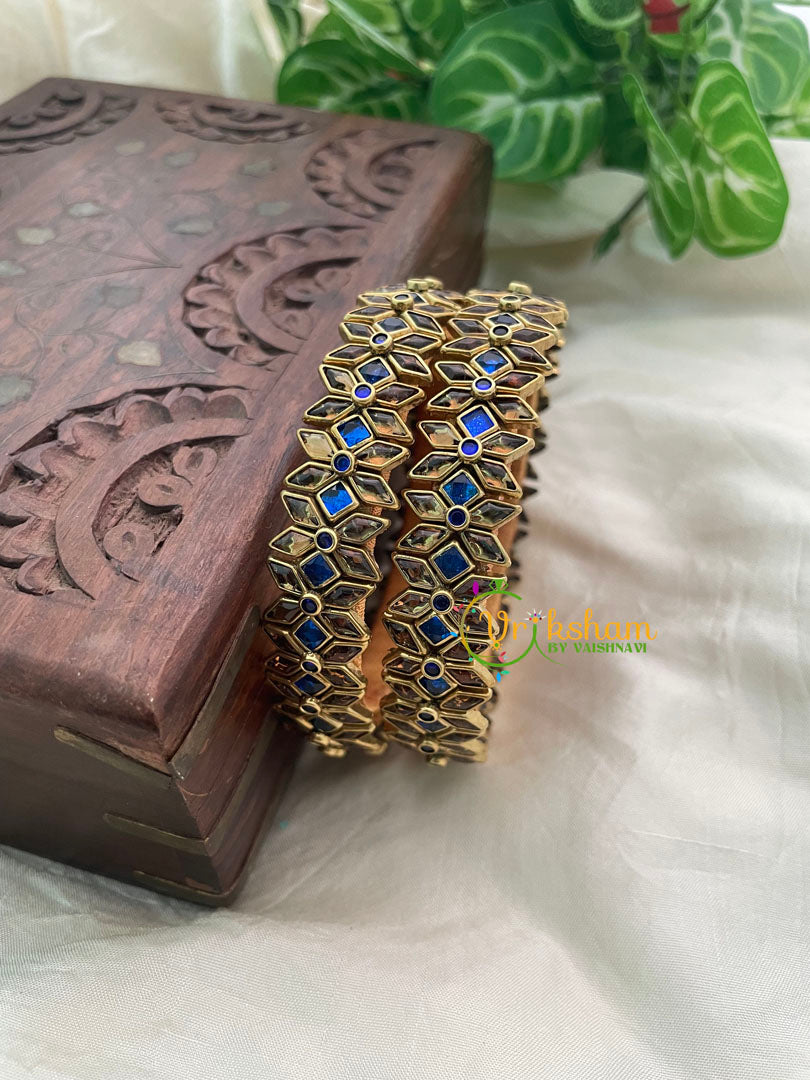 Blue Silk Thread Kada Kundan Bangle -Diced Flower-G8557