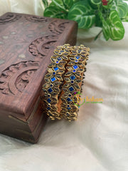Blue Silk Thread Kada Kundan Bangle -Diced Flower-G8557