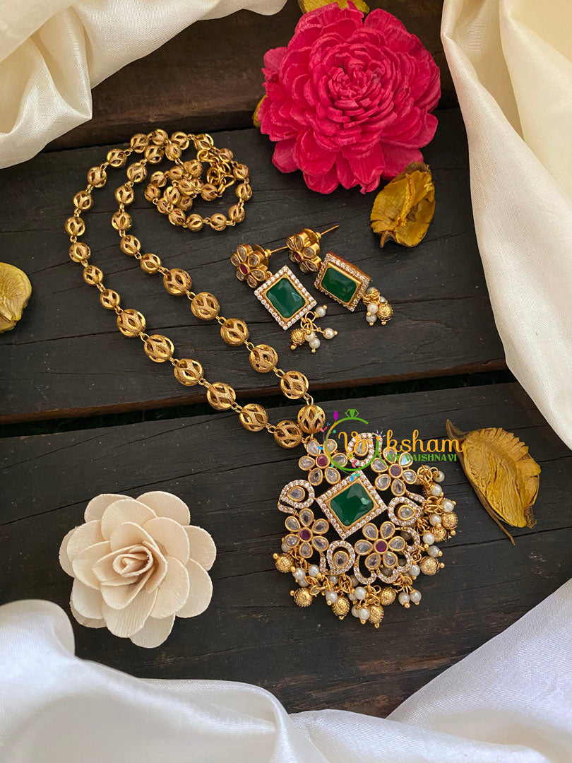 Designer Ad Stone Pendant Neckpiece -Green -G7306