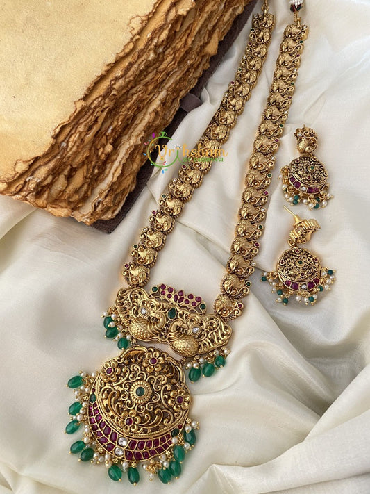 Gold Look Alike Kemp Peacock Haram-Green Bead -G2409