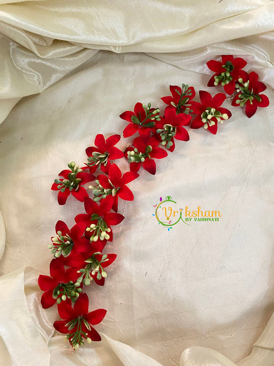 Red Green Floral Veni with Beads- Hair Accessory-H385