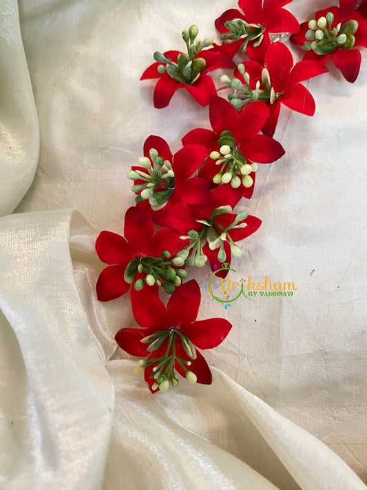 Red Green Floral Veni with Beads- Hair Accessory-H385