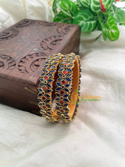Purple and Blue Silk Thread Kada Kundan Bangle -Diced Flower -G8561