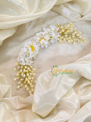 White and Sandal Floral Veni with Beads-H387