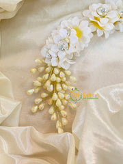 White and Sandal Floral Veni with Beads-H387