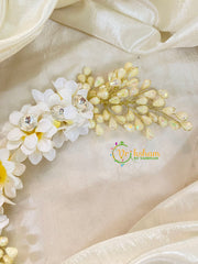 White and Sandal Floral Veni with Beads-H387