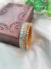 White Glossy Silk Thread Kundan Kada Bangle-Square Tilak -G8639