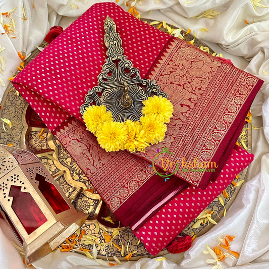 Reddish Pink Laksham Butta Kanchi Pure Silk Saree-VS1754