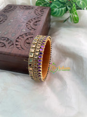 Purple Brown Glossy Silk Thread Kundan Kada Bangle-Square Tilak -G8635