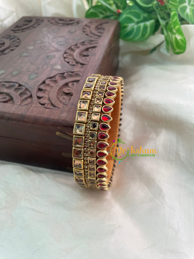 Red Brown Glossy Silk Thread Kundan Kada Bangle-Square Tilak -G8634