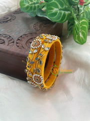 Yellow Silk Thread Kundan Kada Bangle -Vine-G8651