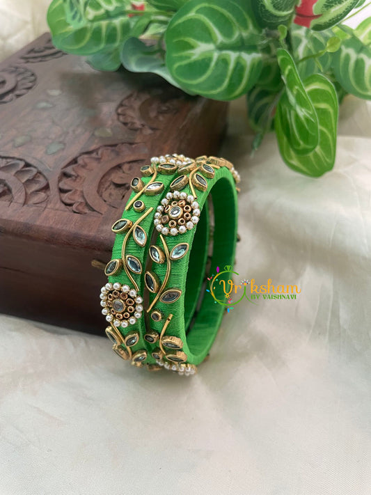 Light Green Silk Thread Kundan Kada Bangle -Vine-G8650