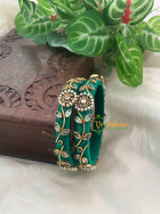 Dark Green Silk Thread Kundan Kada Bangle -Vine-G8642