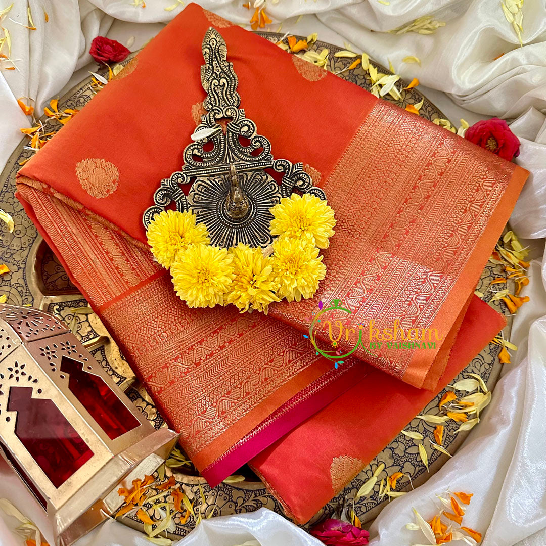 Orange Kanchi Silk Saree-VS1748