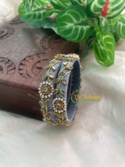 Grey Silk Thread Kundan Kada Bangle -Vine-G8649