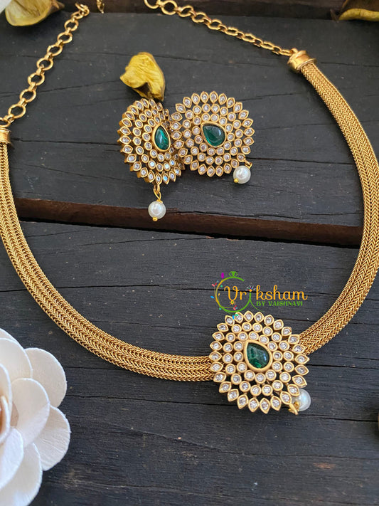 Traditional Addigai Choker Neckpiece-Tilak - Green -G7319