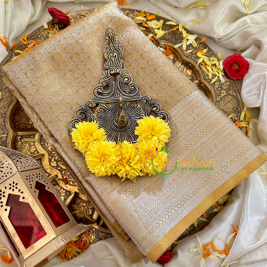 Sandal Gold Kanchi Tissue Saree with Silver Tone Border-VS1757