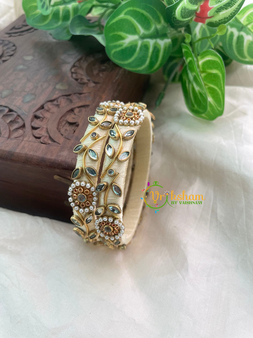 White Silk Thread Kundan Kada Bangle -Vine-G8644