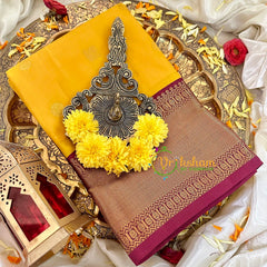 Sunflower Yellow with Maroon Kanchi Pure Silk Saree-VS1742