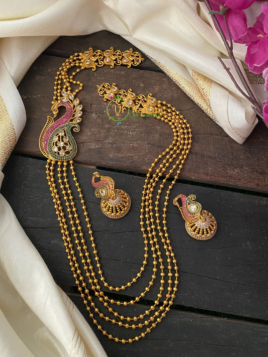 Traditional Matt Neckpiece with Mugappu-Peacock Mugappu -G2467