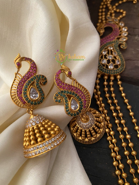 Traditional Matt Neckpiece with Mugappu-Peacock Mugappu -G2467