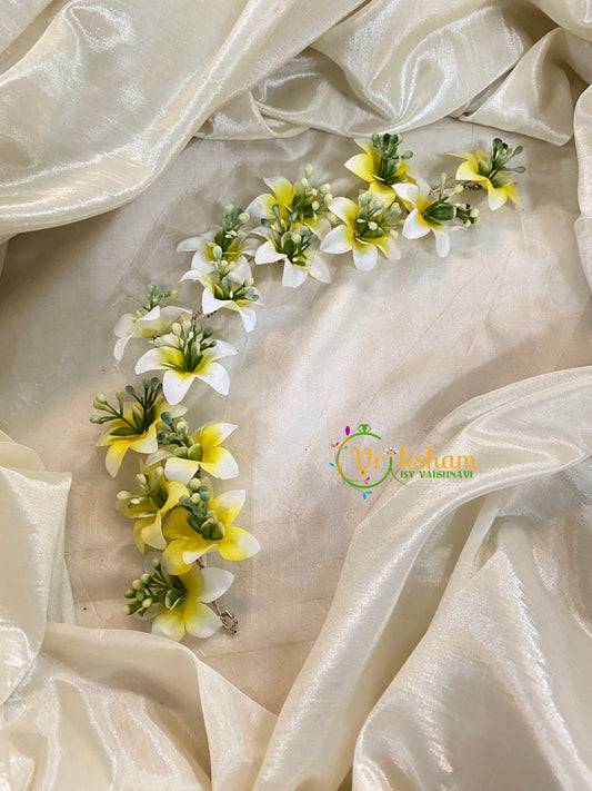 Yellow White Floral Veni with Beads- Hair Accessory-H388