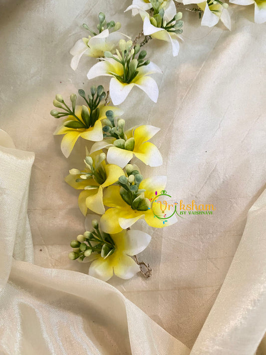 Yellow White Floral Veni with Beads- Hair Accessory-H388