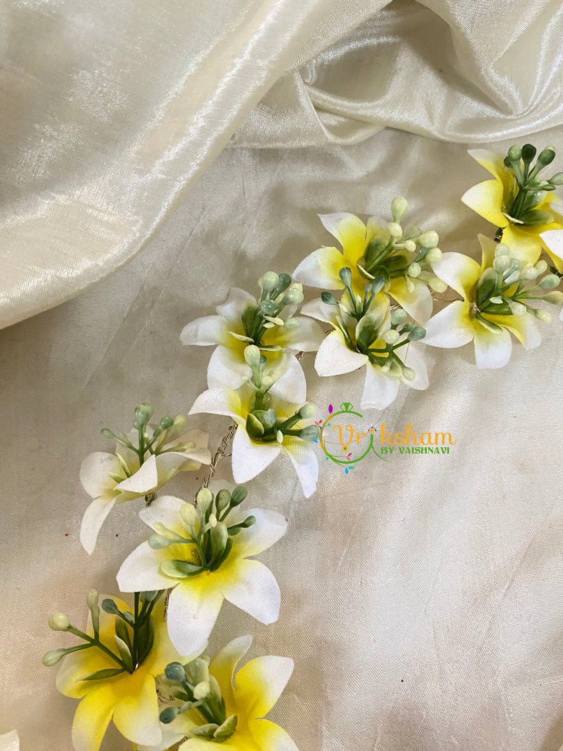 Yellow White Floral Veni with Beads- Hair Accessory-H388