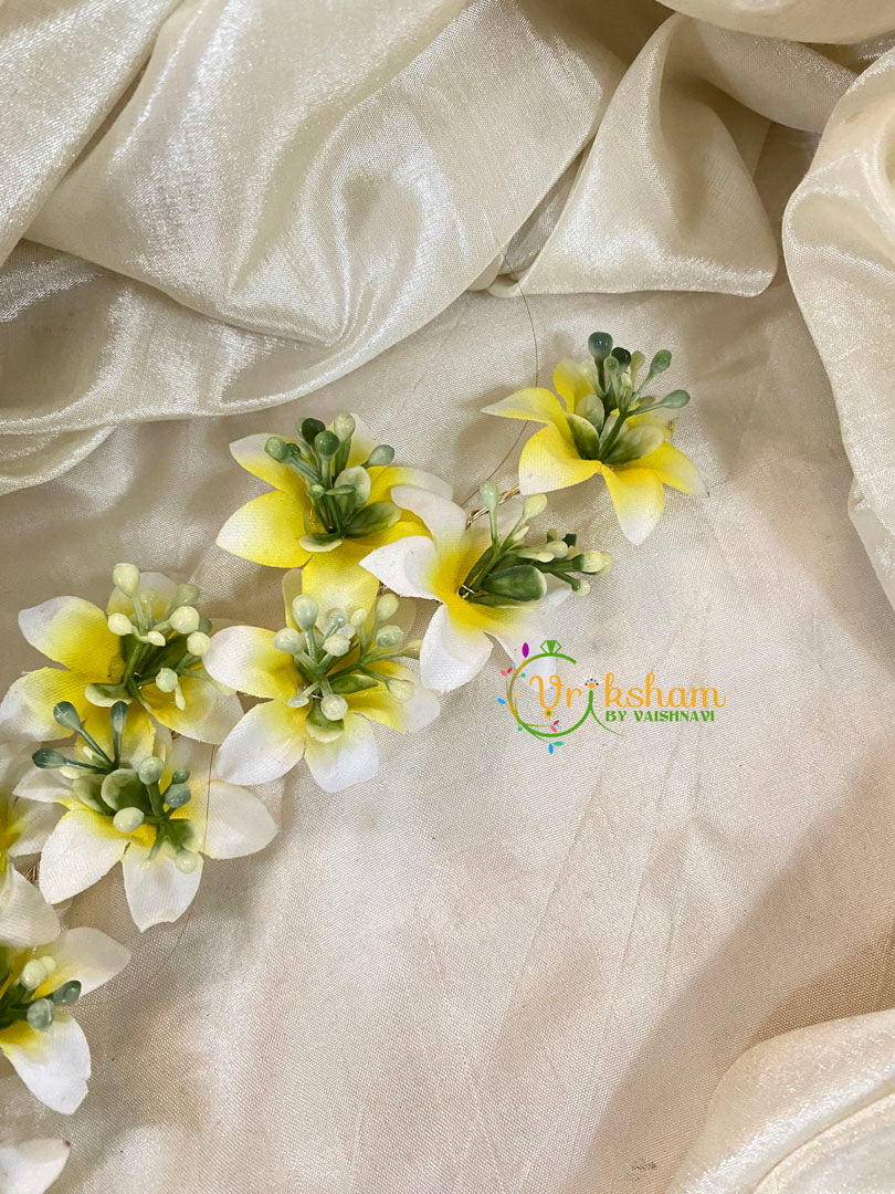 Yellow White Floral Veni with Beads- Hair Accessory-H388