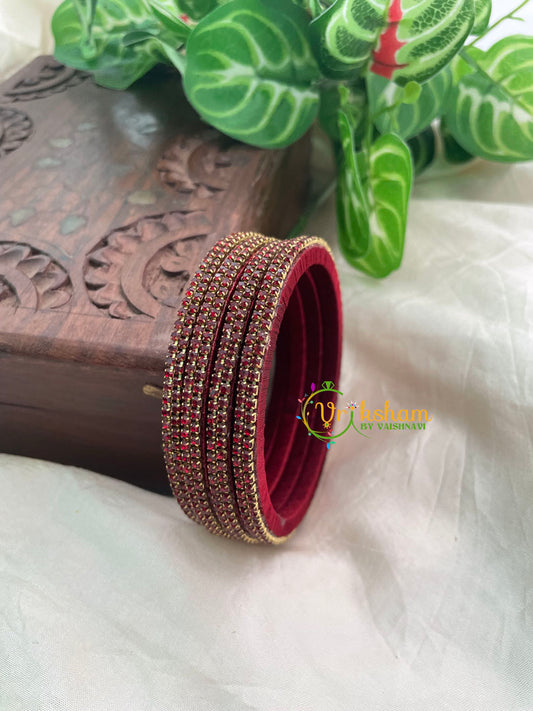 Maroon Thin Silk Thread AD Stone Bangle -G8598