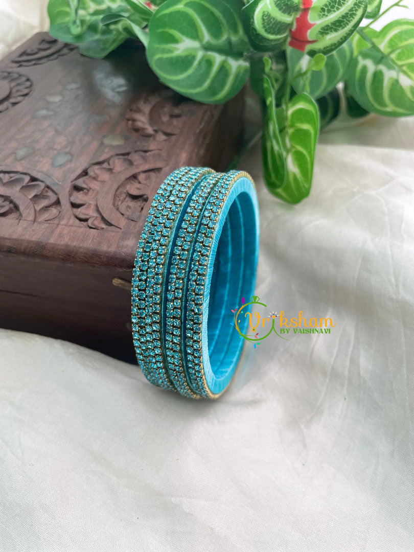 Light Blue Thin Silk Thread AD Stone Bangle -G8597