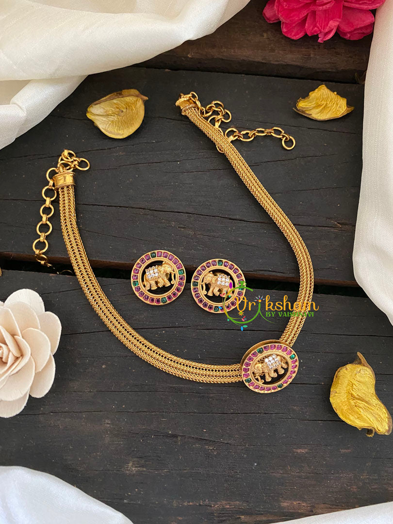 Traditional Addigai Choker Neckpiece -Elephants-G7324