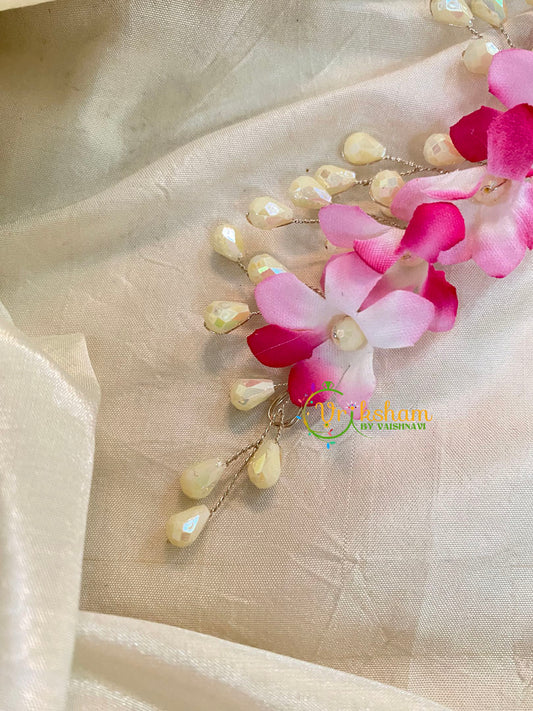 Pink White Veni with Beads- Hair Flower Accessory-H358