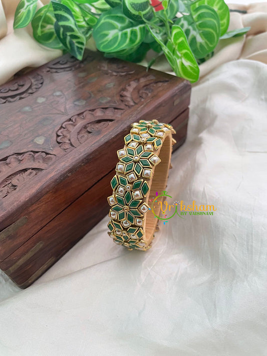 Green Pearly Matt Silk Thread Kundan Kada Bangle -G8624