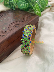 Green Blue Matt Silk Thread Kundan Kada Bangle -G8623