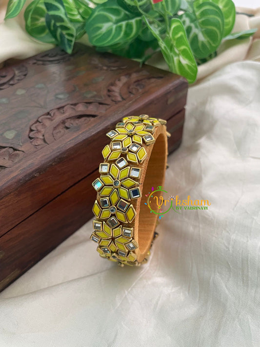 Yellow Matt Silk Thread Kundan Kada Bangle -G8620