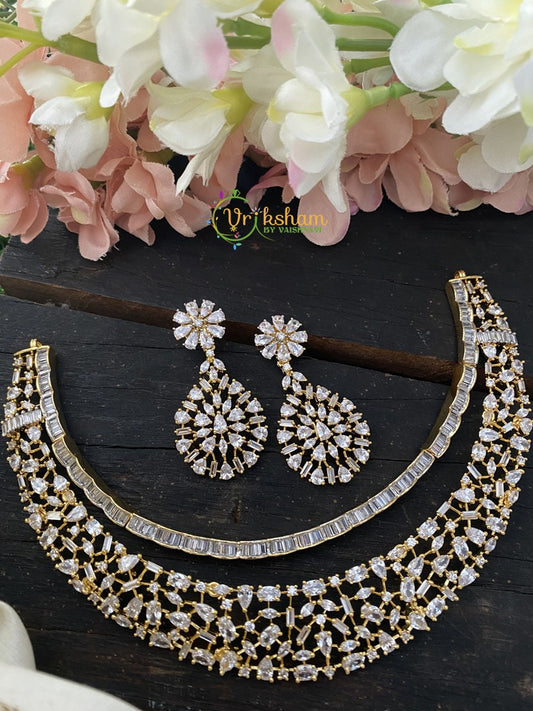 Two Layered  Filigree American Diamond Choker -Gold Tone -G2325