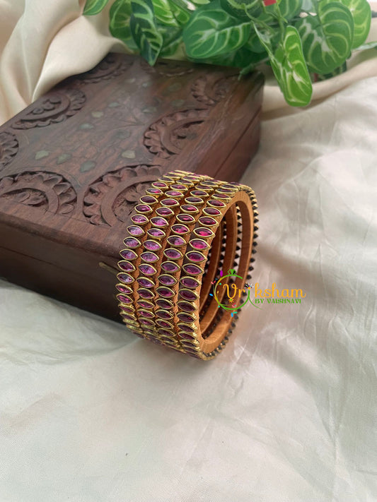 Purple Thin Silk Thread Kundan Bangle -Petals-G8579