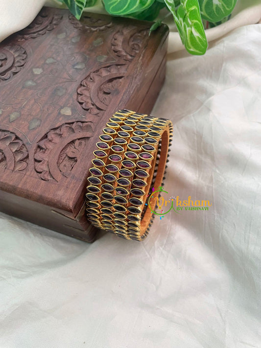 Majentha Glossy Thin Silk Thread Kundan Bangle -Petals-G8578