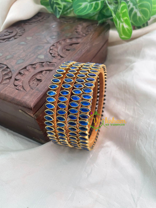 Blue Glossy Thin Silk Thread Kundan Bangle -Petal -G8575