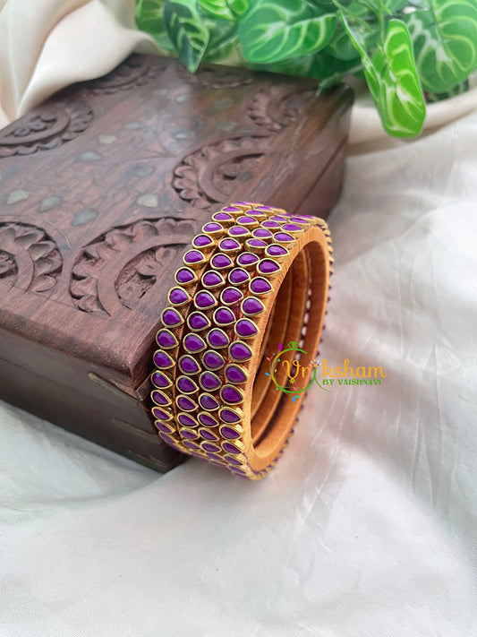 Purple Matt Thin Silk Thread Kundan Bangle -Tilak -G8574