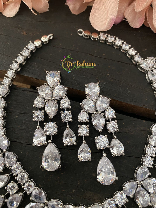 Premium American Diamond Tear Drop Choker-White Tone-G2332