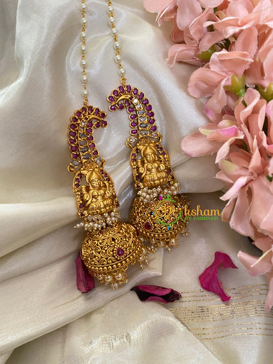 Premium Jumbo Lakshmi Temple Jhumkas-Red-G3117