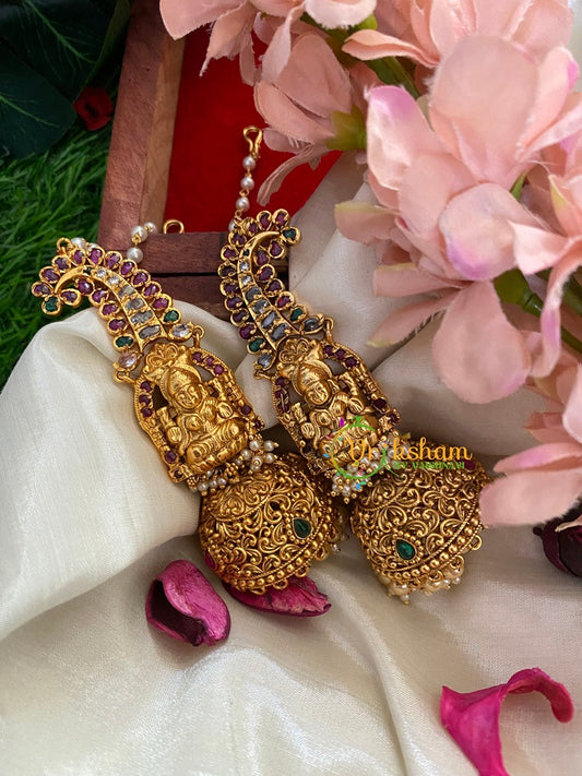 Yaazh Jumbo Lakshmi Temple Jhumkas-Red Green-G3118